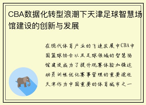 CBA数据化转型浪潮下天津足球智慧场馆建设的创新与发展